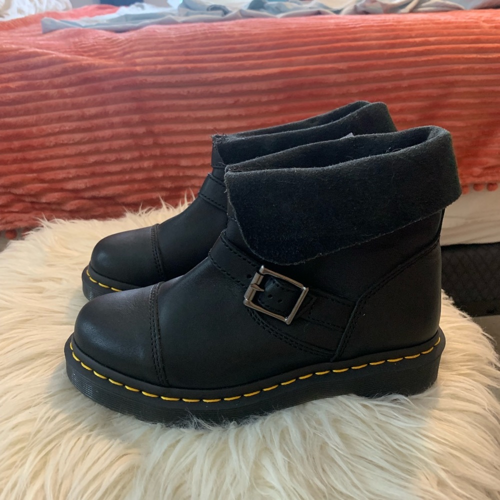 Doc Martens Black Moto Style boots with buckle. Like new.